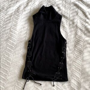 High Neck Eyelet Lace Up Tank